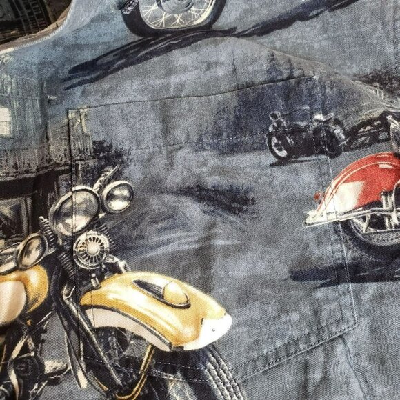 VTG Mens Classic Motorcycle Moto Shirt Button down Large Long Sleeve Cotton Bike - Picture 5 of 11
